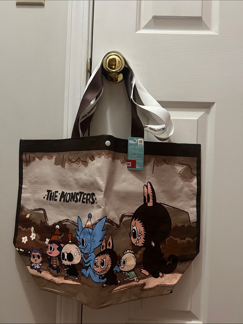Canvas Character Tote Bag in Brown & Cream - Picture 2 of 6